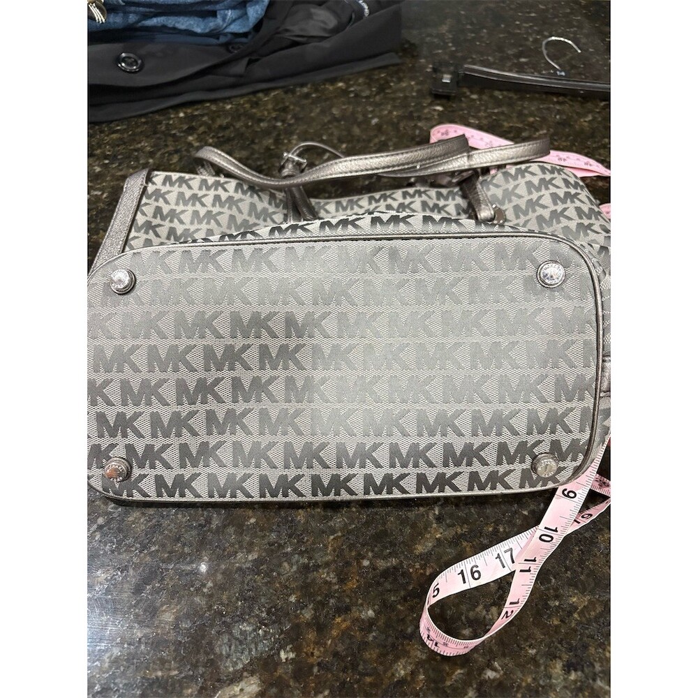 Michael Kors Tote Bag Womens Large Gray MK Logo Monogram Silver Hardware COA - Picture 6 of 10